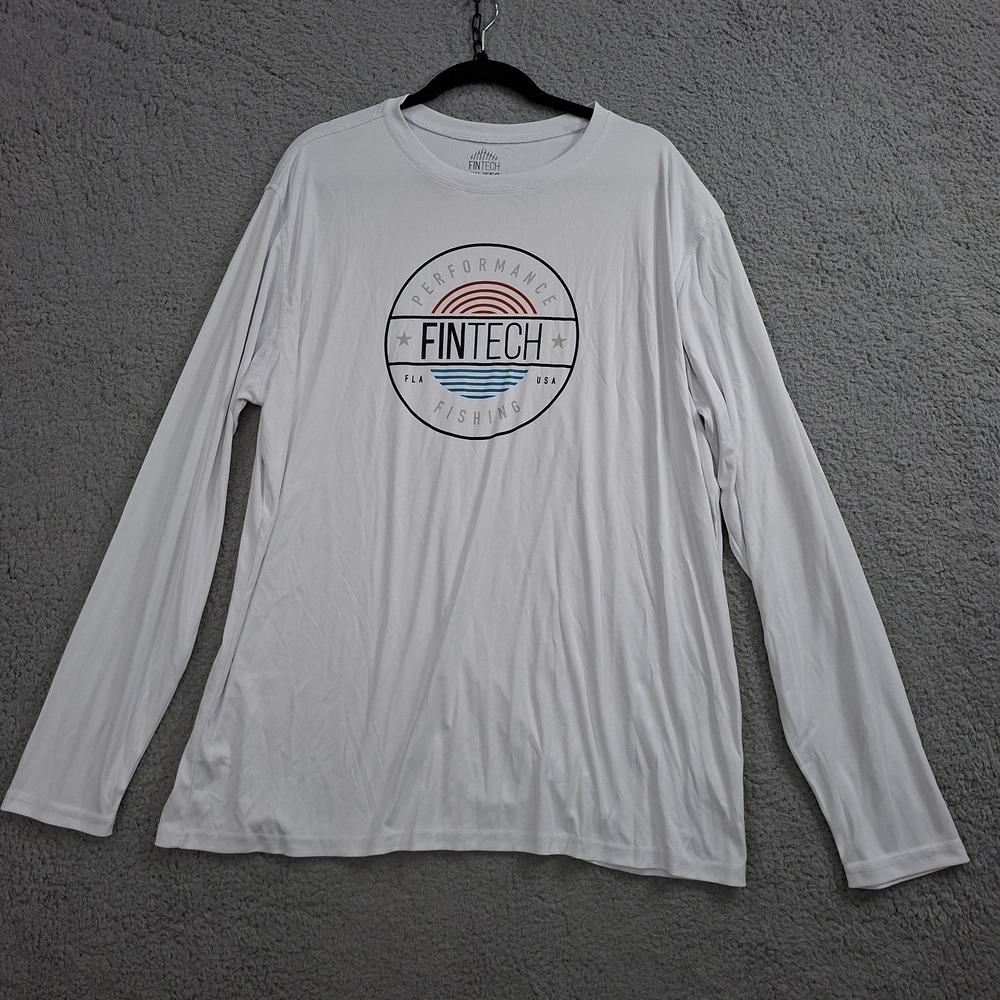 Fintech Sun Defender Mens XXL White UPF 50+ Long Sleeve Fishing Shirt Rash Guard